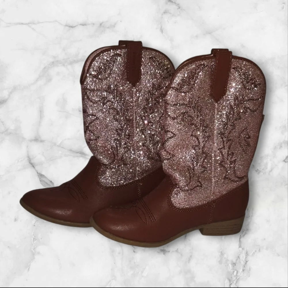 Dream Pairs ✨ Adorable Girls’ Brown Boots with Pink Sparkly Glitter ✨